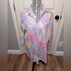 Lauren Ralph Lauren multicolor paisley sleep shirt pocket embroidered logo XL